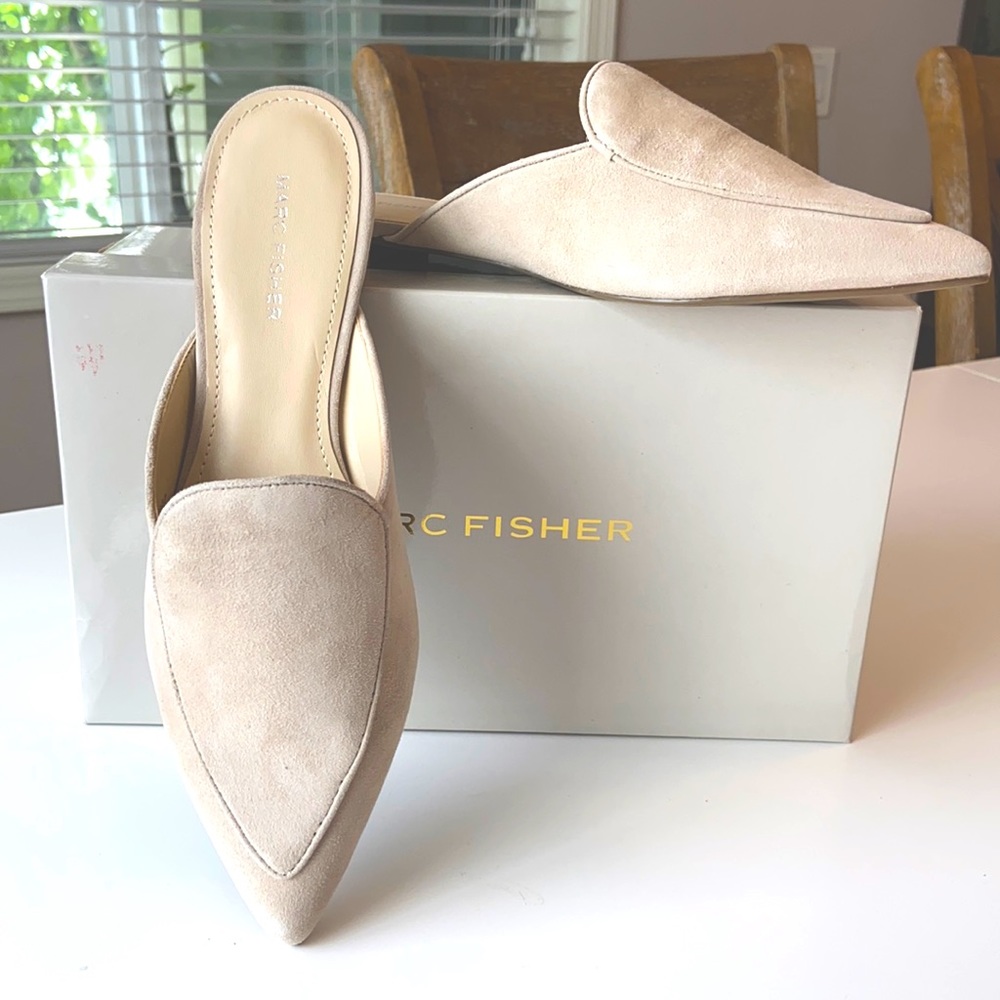Brand new in box! Women’s Marc Fisher “Ambush” suede leather mules size 9.
